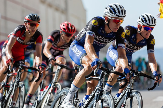 Professional cyclists racing in a road cycling competition